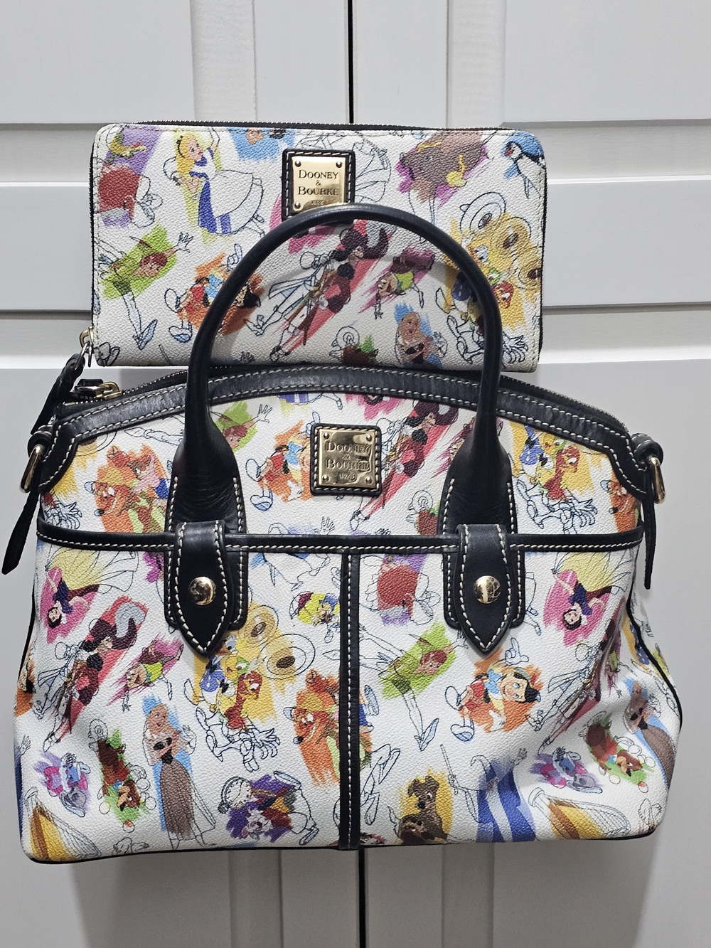 Dooney & Bourke White Multi-Color Disney Sketch Satchel & Wallet Mickey